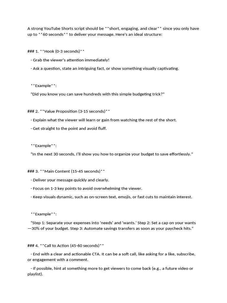 A Strong YouTube Shorts Script Should Be | PDF