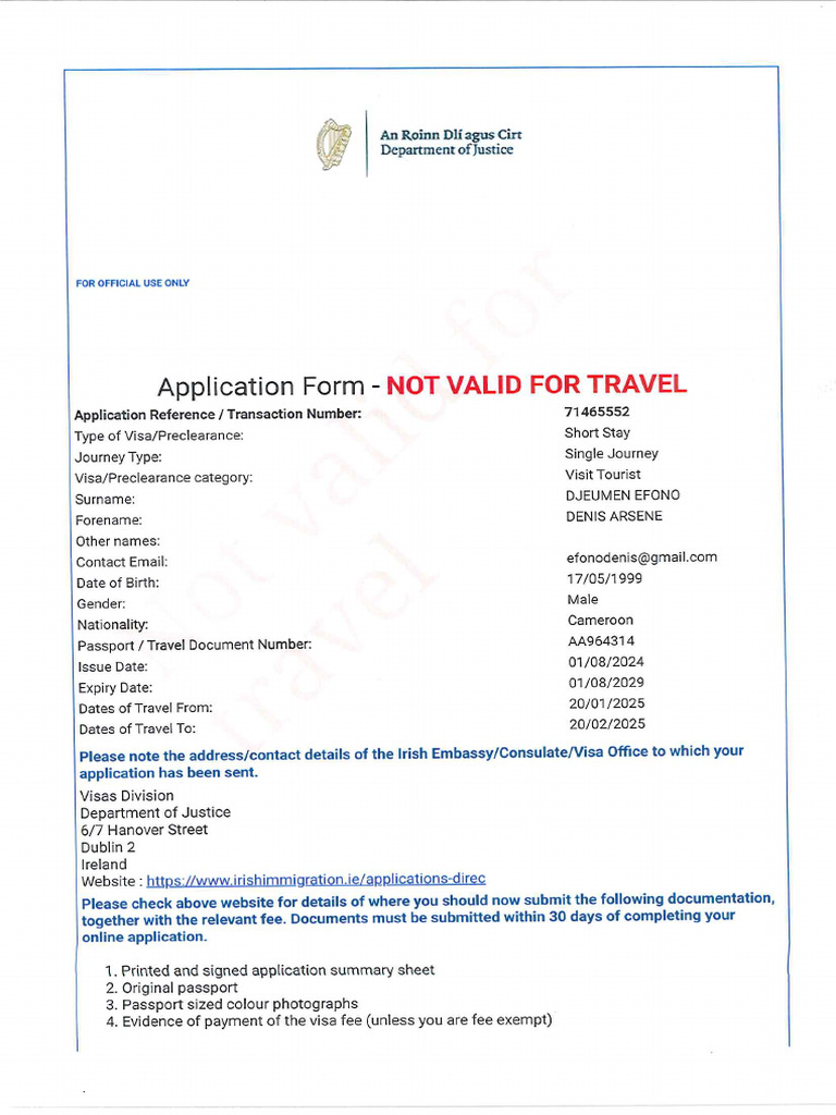 Application From-Not Valid For Travel Efono | PDF