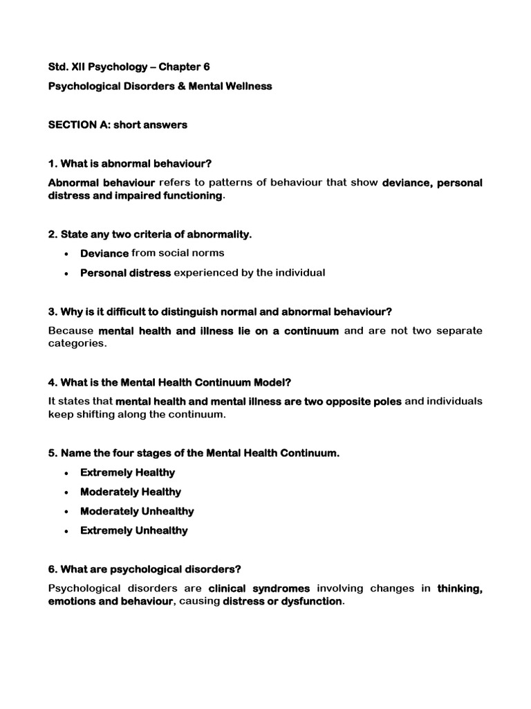 Chapter 6 Grade 12 Psychology | PDF | Mental Disorder | Phobia