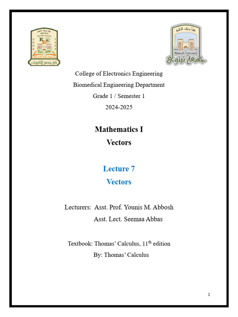 Math Lecture 7, Vectors | PDF