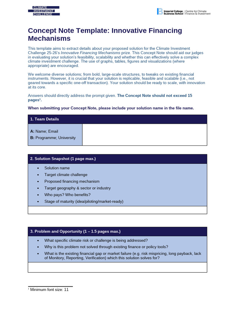 Concept Note Template: Innovative Financing Mechanisms | PDF | Economies