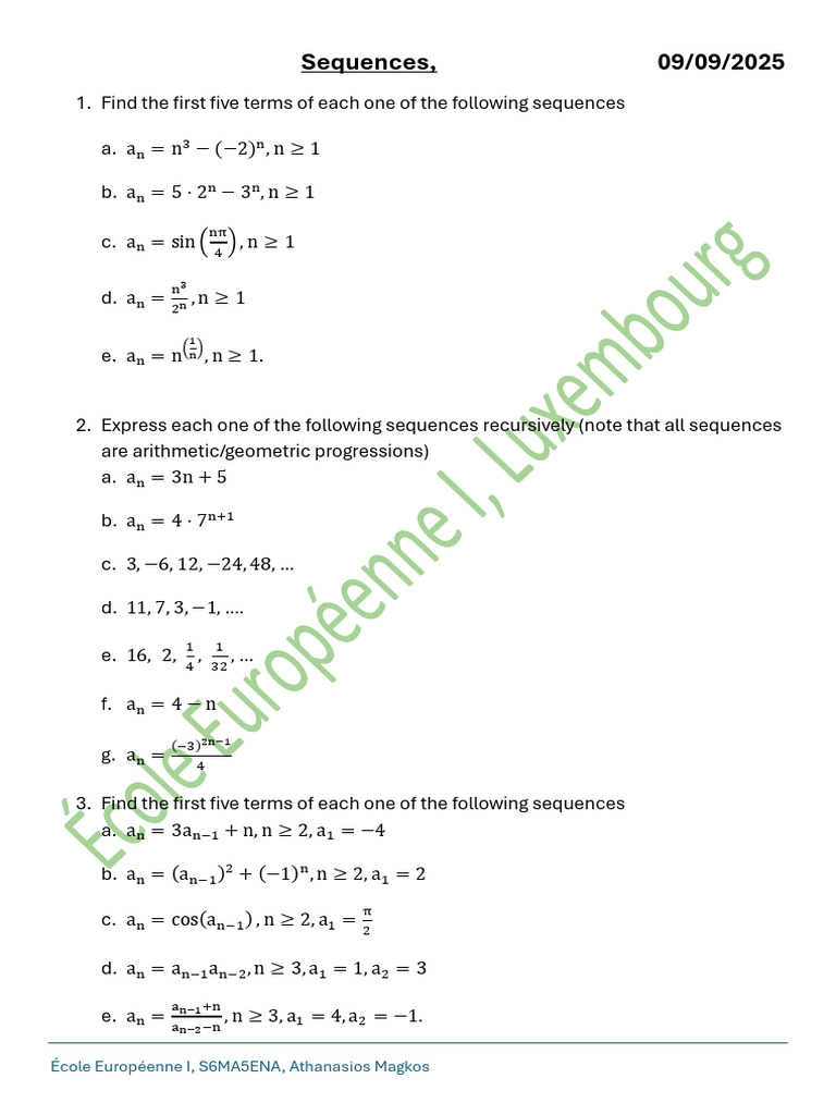 Sequences Problems | PDF