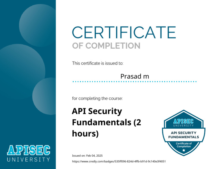 APIsecCourseCertificateFinal20250205 26 WFLTLH | PDF