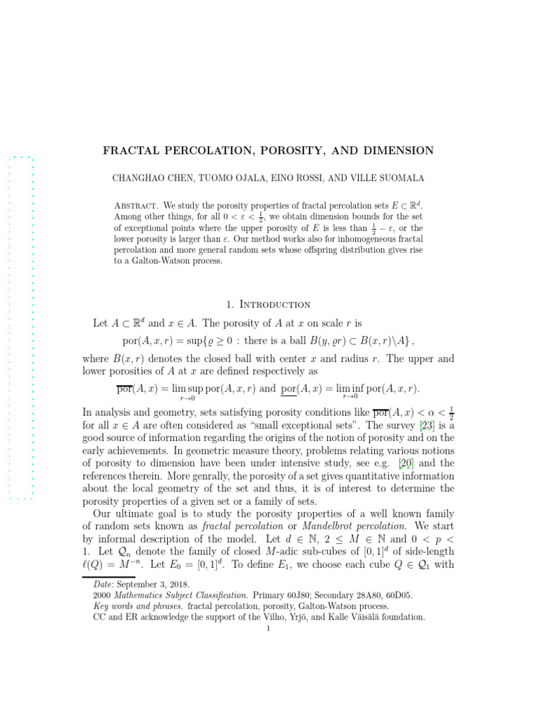 Fractal Percolation, Porosity, and Dimension | PDF | Mathematics ...