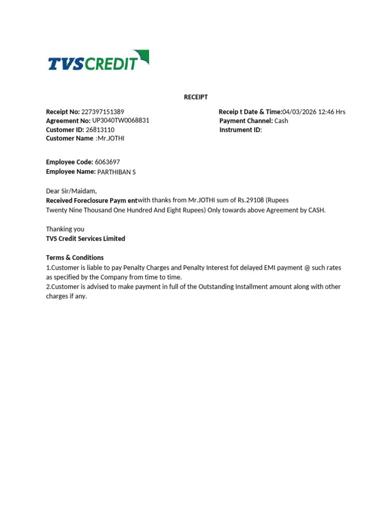 Tvs Credit Receipt | PDF