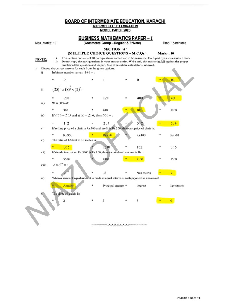 Xi B-Math Solved Model Paper 2026 | PDF