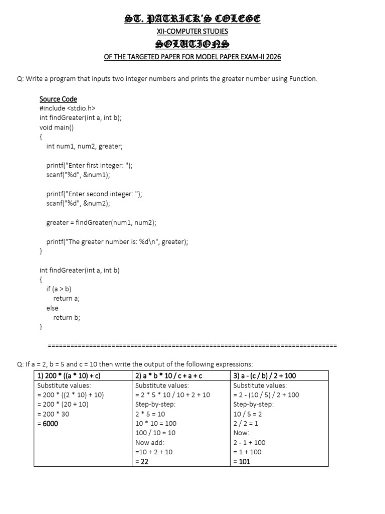 Solution of The Targeted Paper of Model Paper-II Exam 2026 | PDF ...