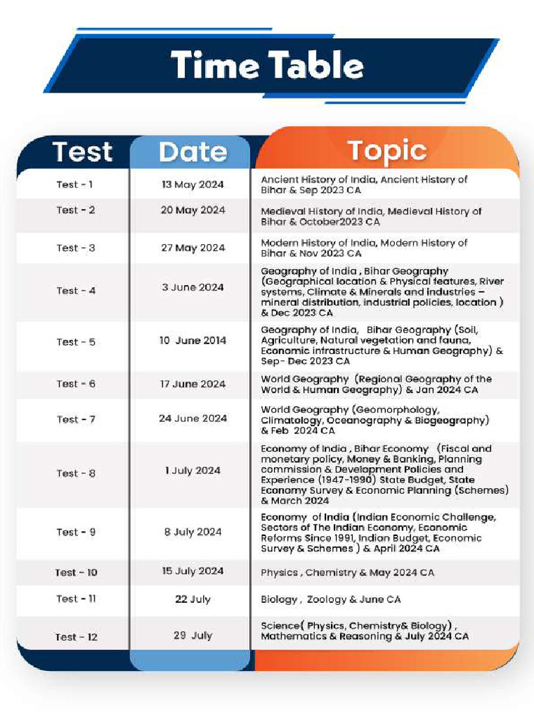 BPSC Test Series Time Table | PDF