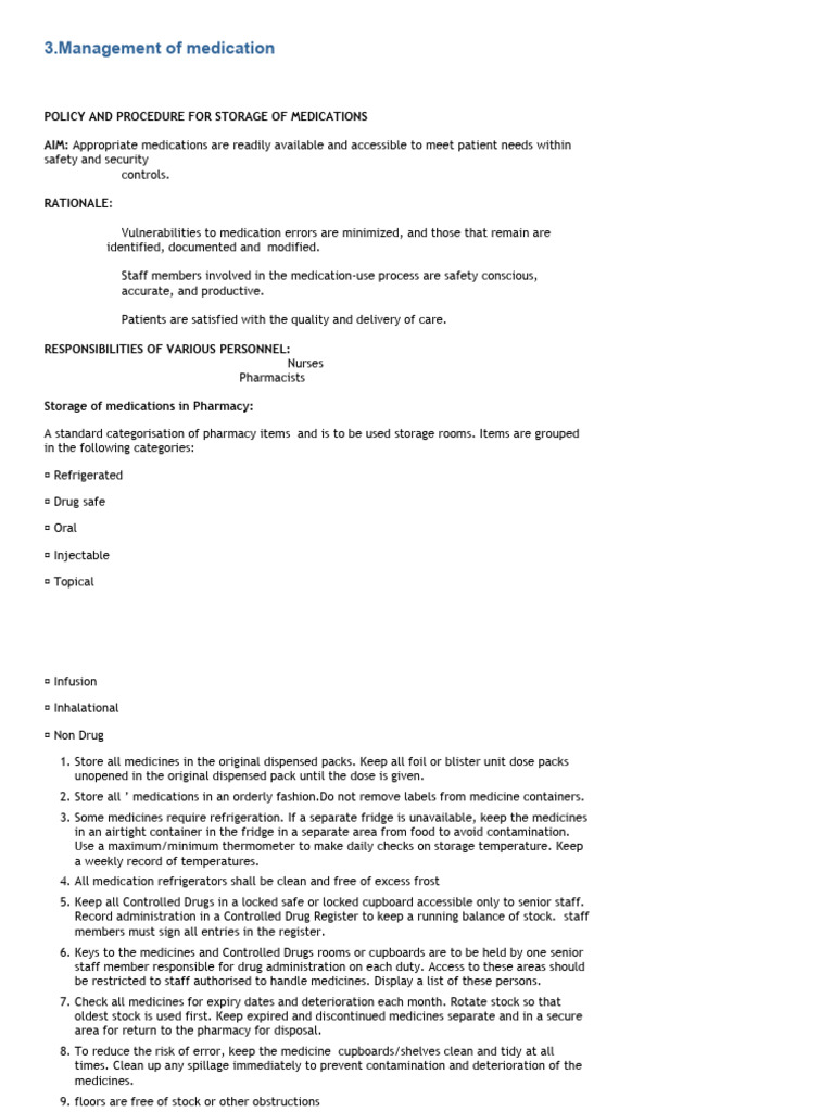 3.management of Medication - Procedures&Processes Manual | PDF ...
