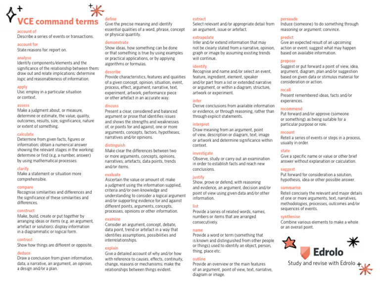 Study Resource - Vce Command Term Glossary PDF | PDF | Argument | Reason