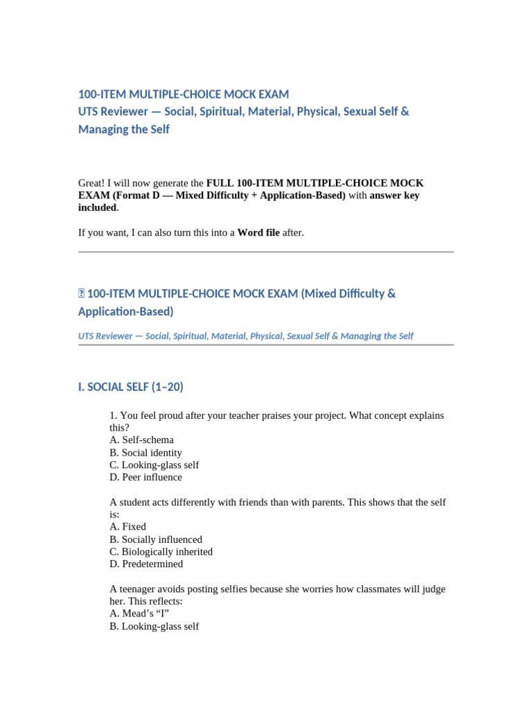 Uts MPC Practice Test | PDF | Adolescence | Intimate Relationships