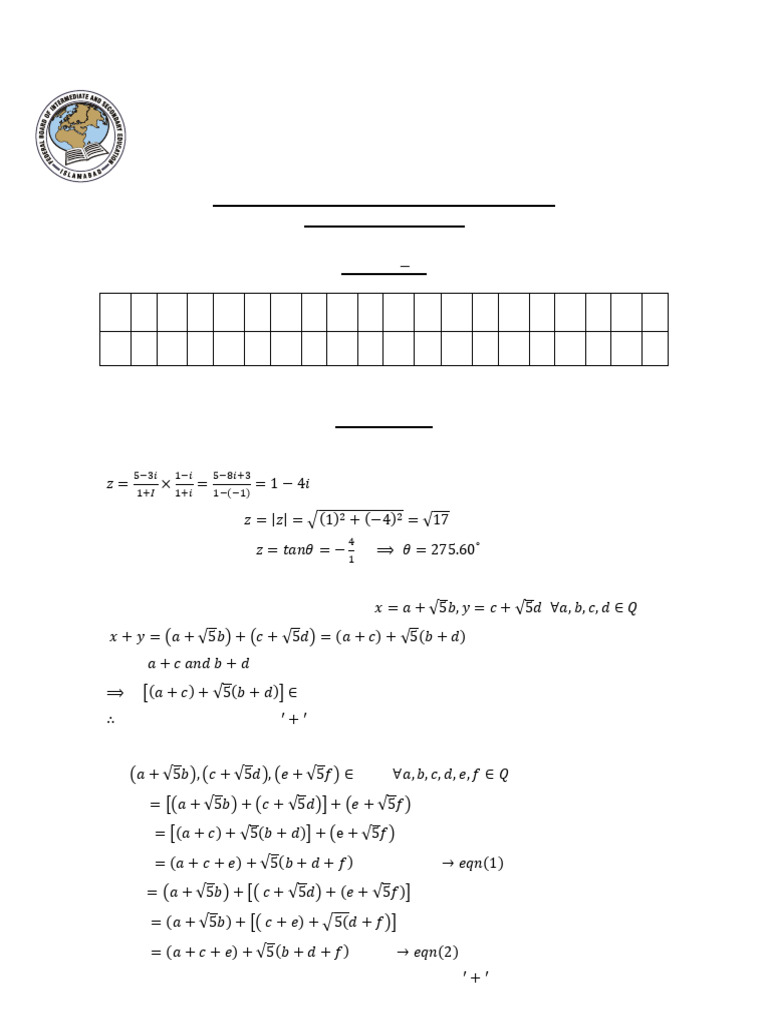 Solution of Mathematics HSSC I 3rd Set Compressed | PDF | Applied ...