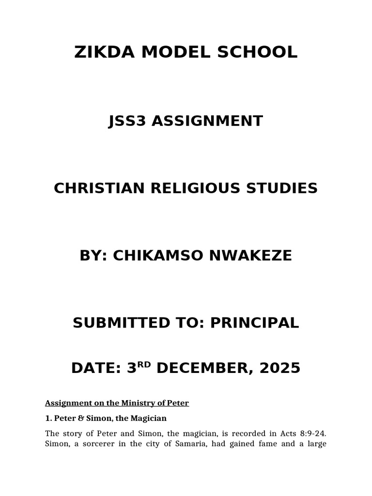 Assignment On The Ministry of Peter | PDF | Saint Peter | Acts Of The ...