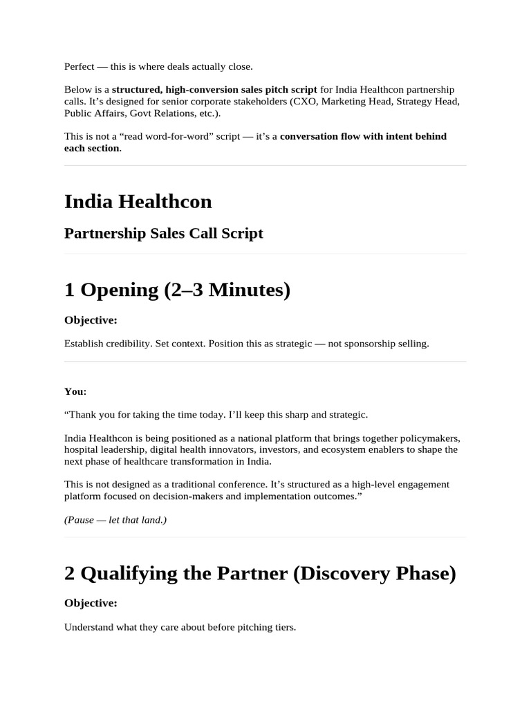 India Healthcon - Partnership Sales Call Script | PDF | Economies ...