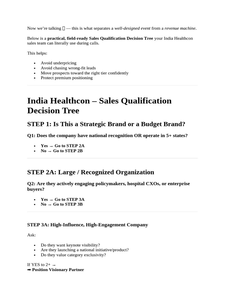 India Healthcon - Sales Qualification Decision Tree | PDF | Economies ...