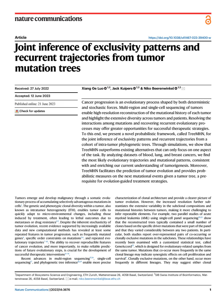 Joint Inference of Exclusivity Patterns and | PDF | Phylogenetics ...