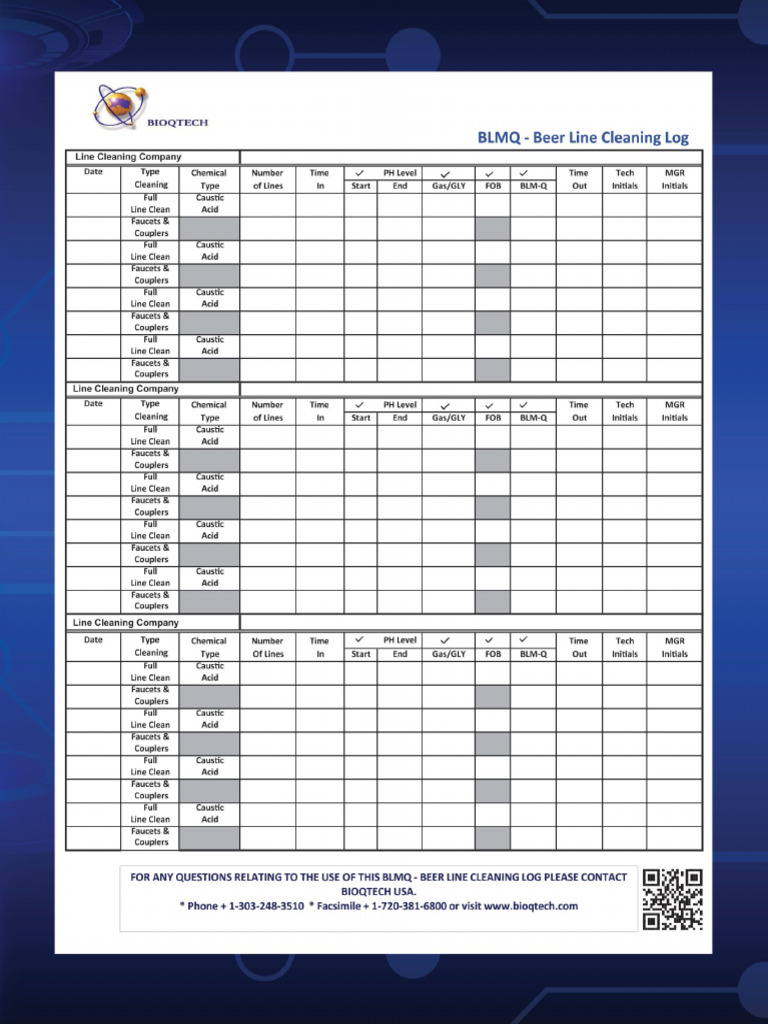 Beer Line Cleaning Log +QR Code | PDF