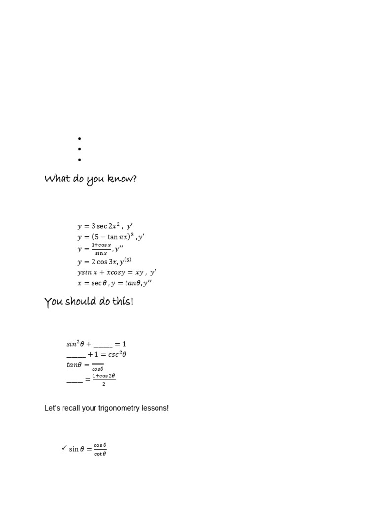 Coe 102 Trigonometric Functions and Its Derivatives Lesson 10 | PDF ...