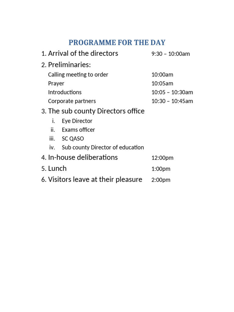 Programme For The Day | PDF