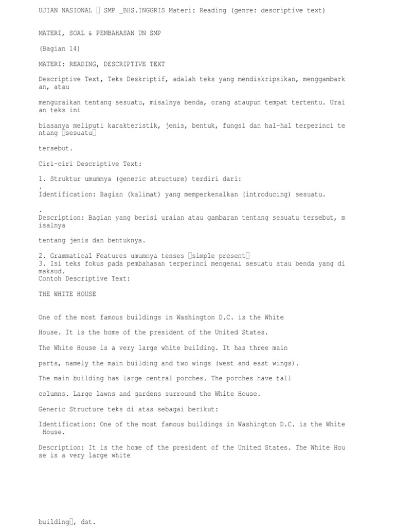 Contoh Descriptive Text Generic Structure - Simak Gambar 