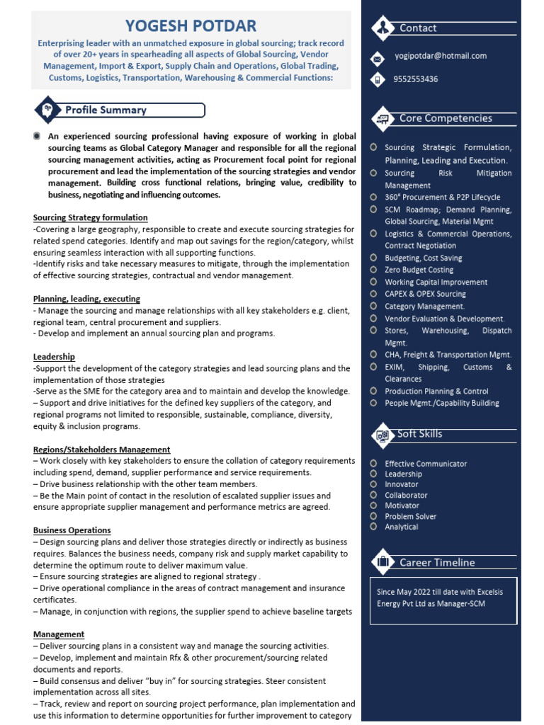 Yogesh Potdar CV | PDF | Procurement | Supply Chain Management