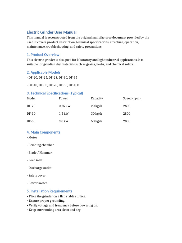 Grinder User Manual | PDF