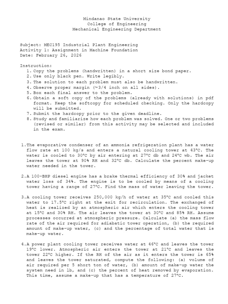 Assignment 2 Cooling Tower | PDF | Water | Heat