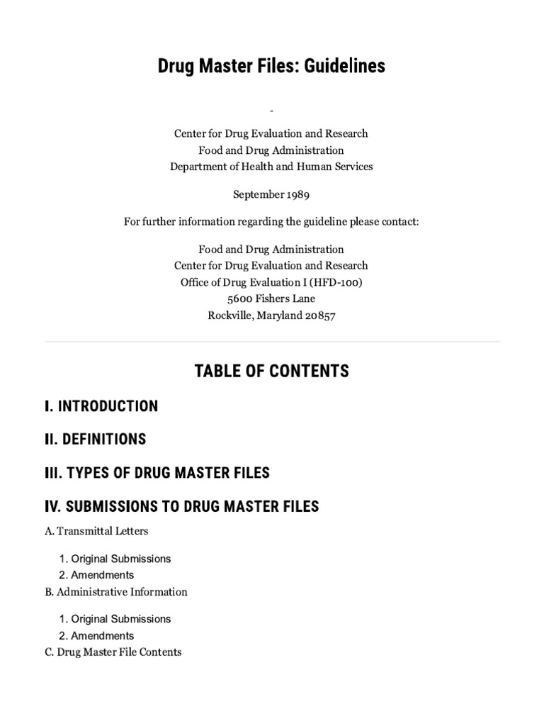 Drug Master Files - Guidelines - FDA | PDF