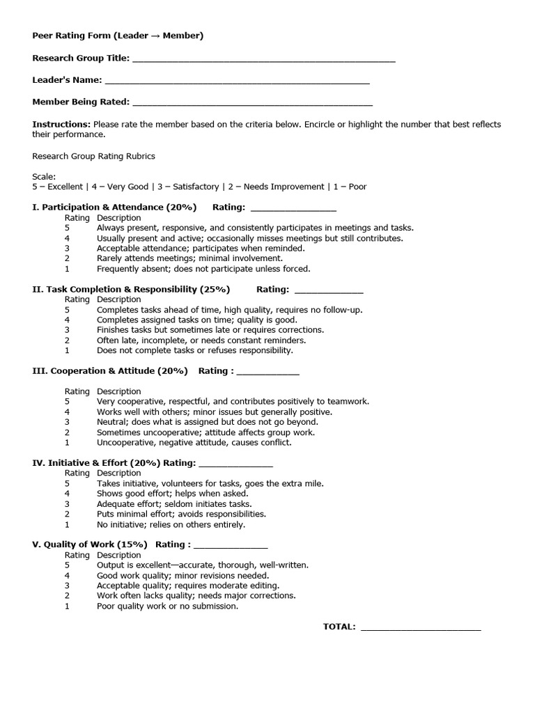Peer Rating Form. Research | PDF | Cognition | Psychology