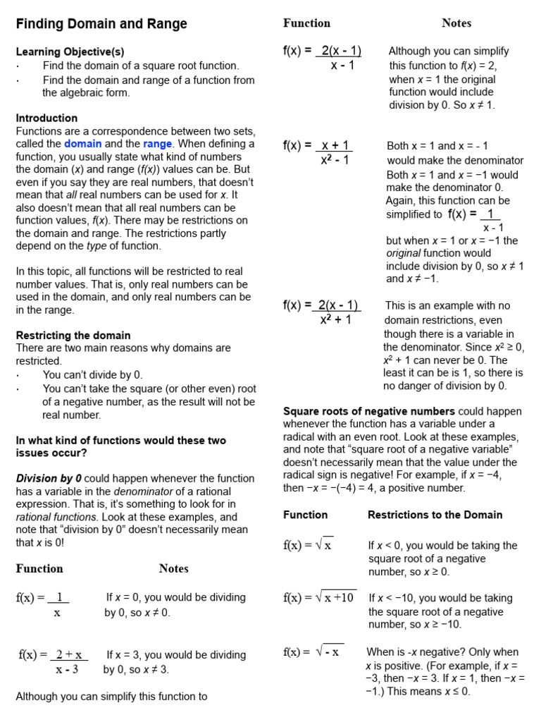 Domain and Range - Functions | PDF | Function (Mathematics) | Asymptote