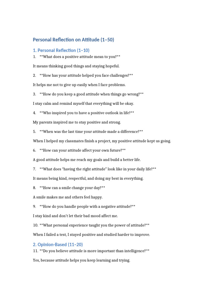 Personal Reflection On Attitude | PDF | Learning | Mindset