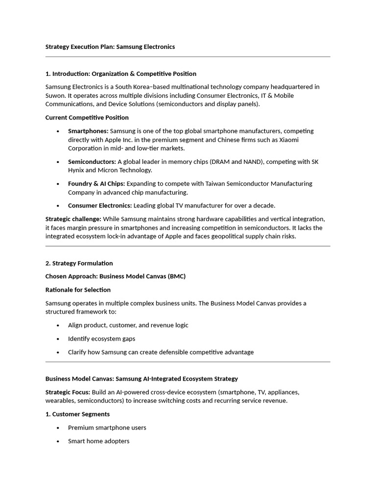 Strategy Execution Plan | PDF | Samsung Electronics | Android ...