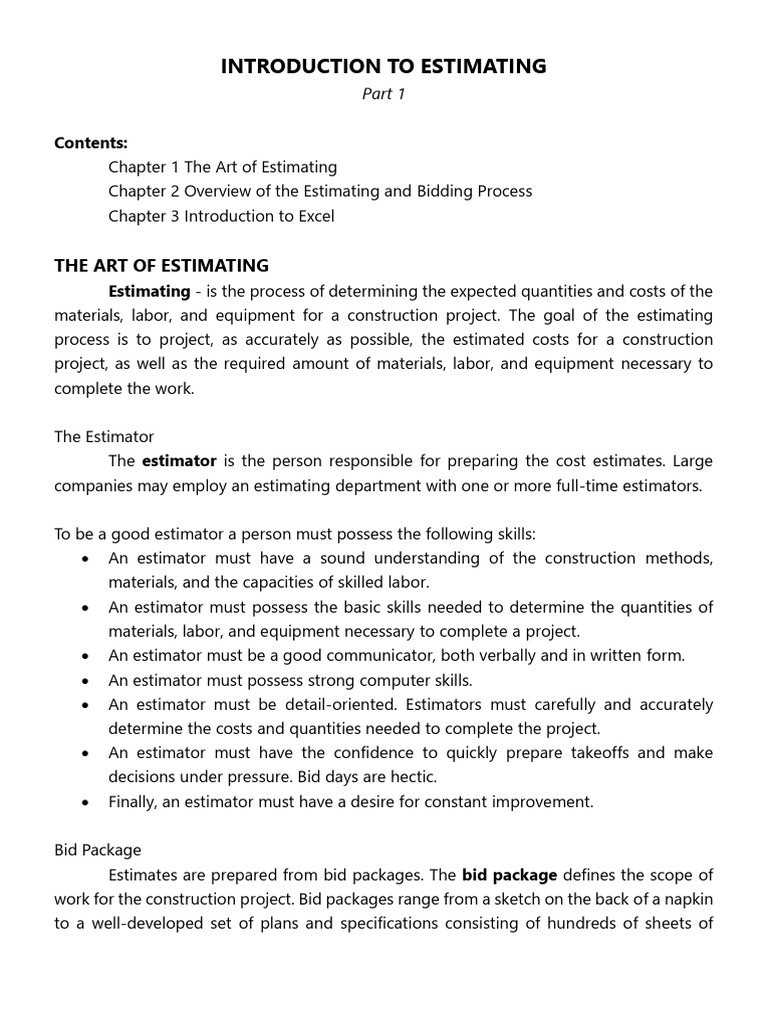 Introduction To Estimating Part 1 | PDF | Specification (Technical ...
