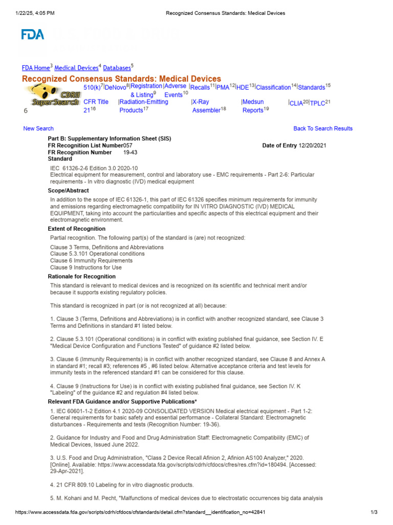 Recognized Consensus Standards - Medical Devices - IEC 61326-2-6 | PDF ...