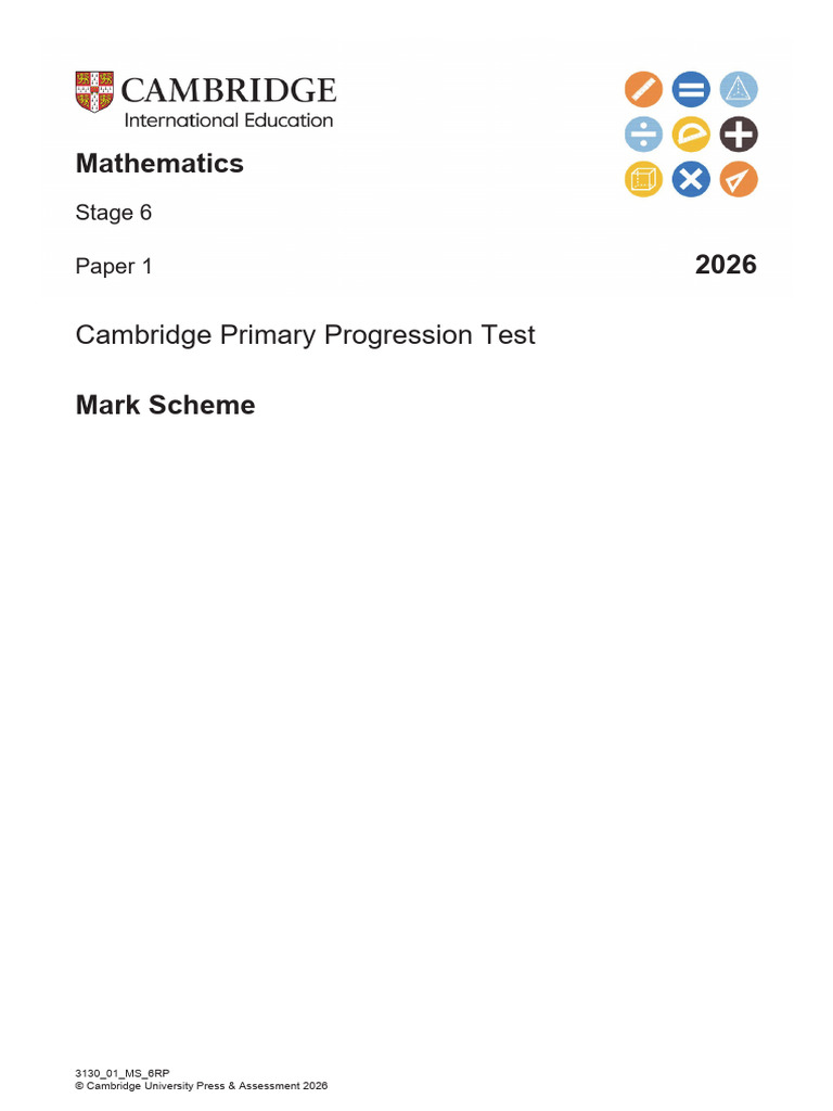 0096 Maths 2026 Stage 6 Live Progression Test Mark Scheme 1 | PDF ...