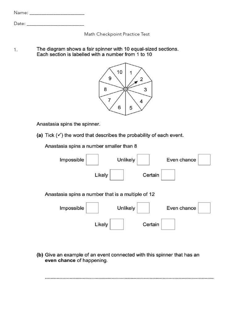 Math Checkpoint Test 5 | PDF