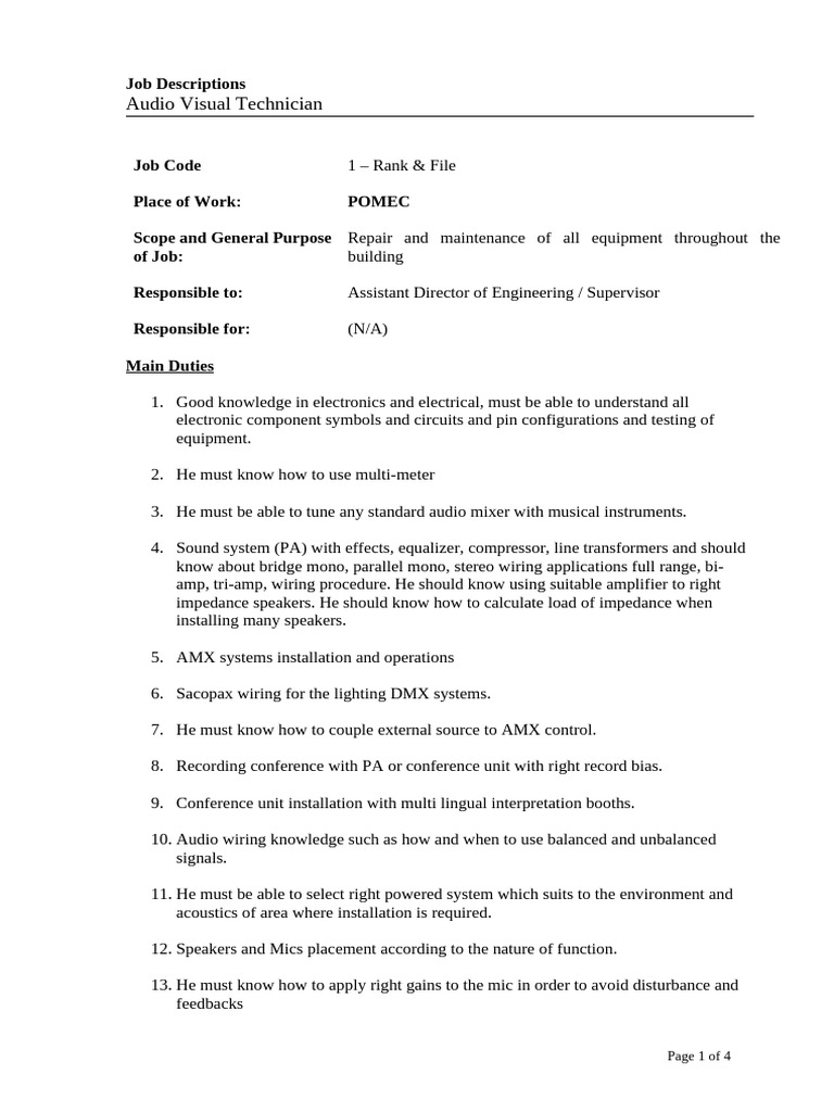 JD131 - Audio Visual Technician | PDF | Microphone | Amplifier