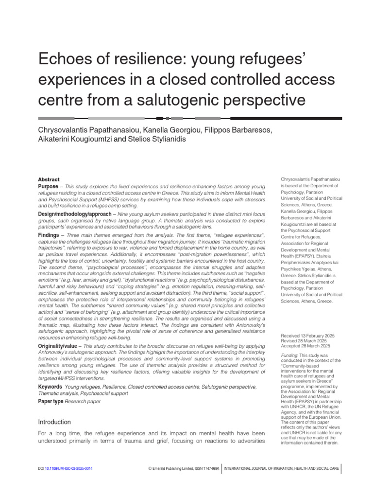 Echoes of Resilience Young Refugees Expe | PDF | Psychological ...