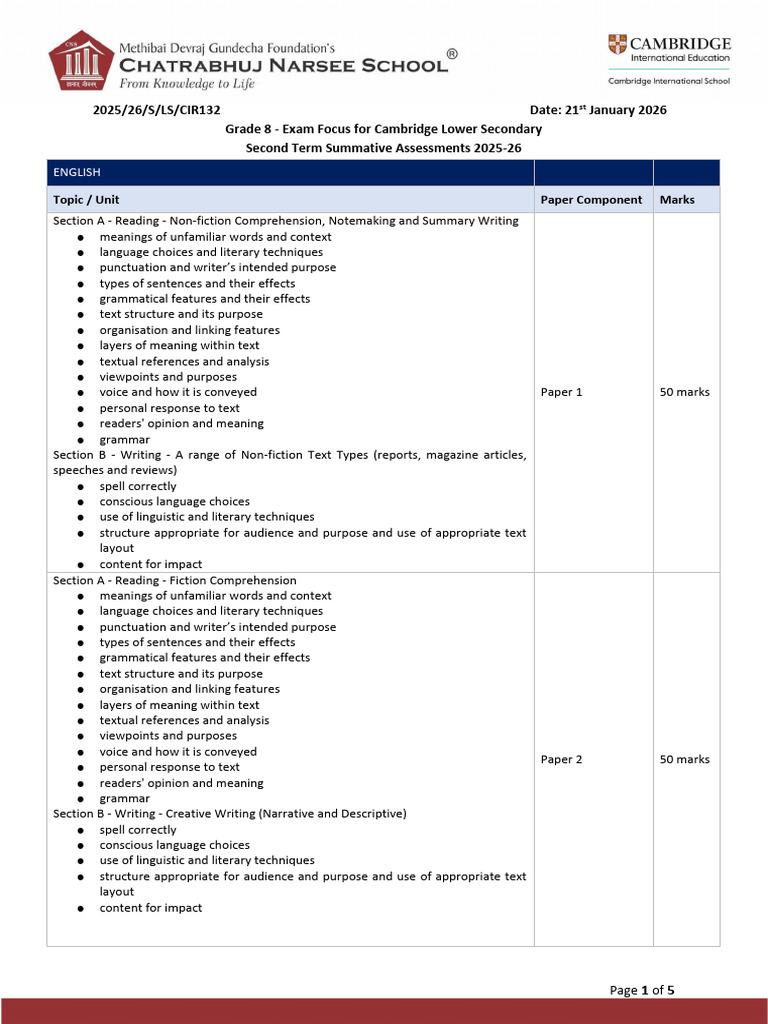 Grade 8 - Term 2 - Exam Focus | PDF | Reading Comprehension | Formula