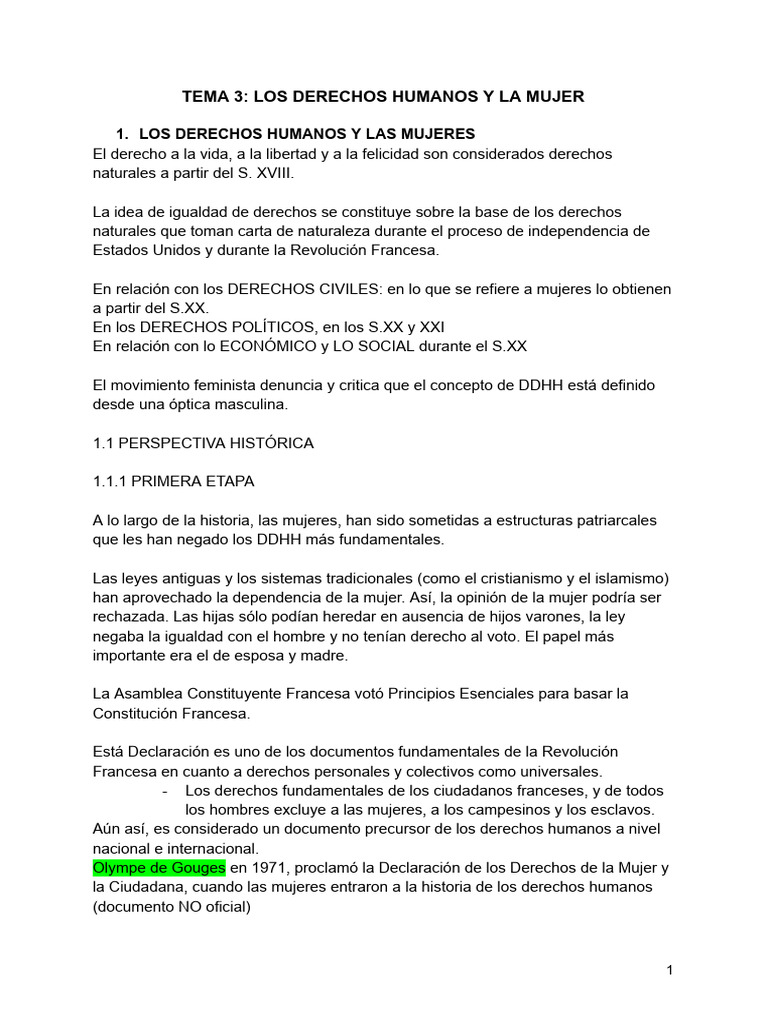 Tema 3 - Los Derechos Humanos y La Mujer | PDF | Estudios de género ...