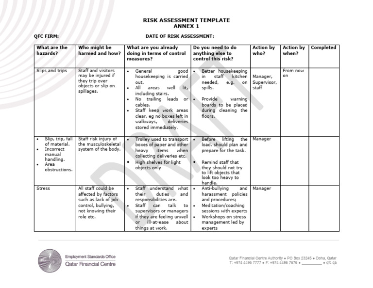 QFC Risk Assessment Template | PDF | Occupational Safety And Health ...