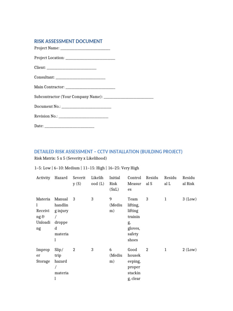 Editable Detailed Risk Assessment CCTV Building Qatar | PDF ...
