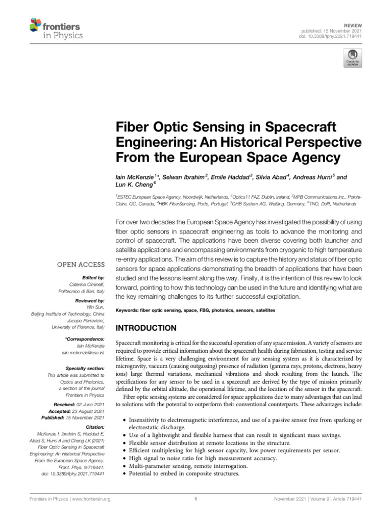 Fiber Optic Sensing in Spacecraft Engineering | PDF | Optical Fiber ...