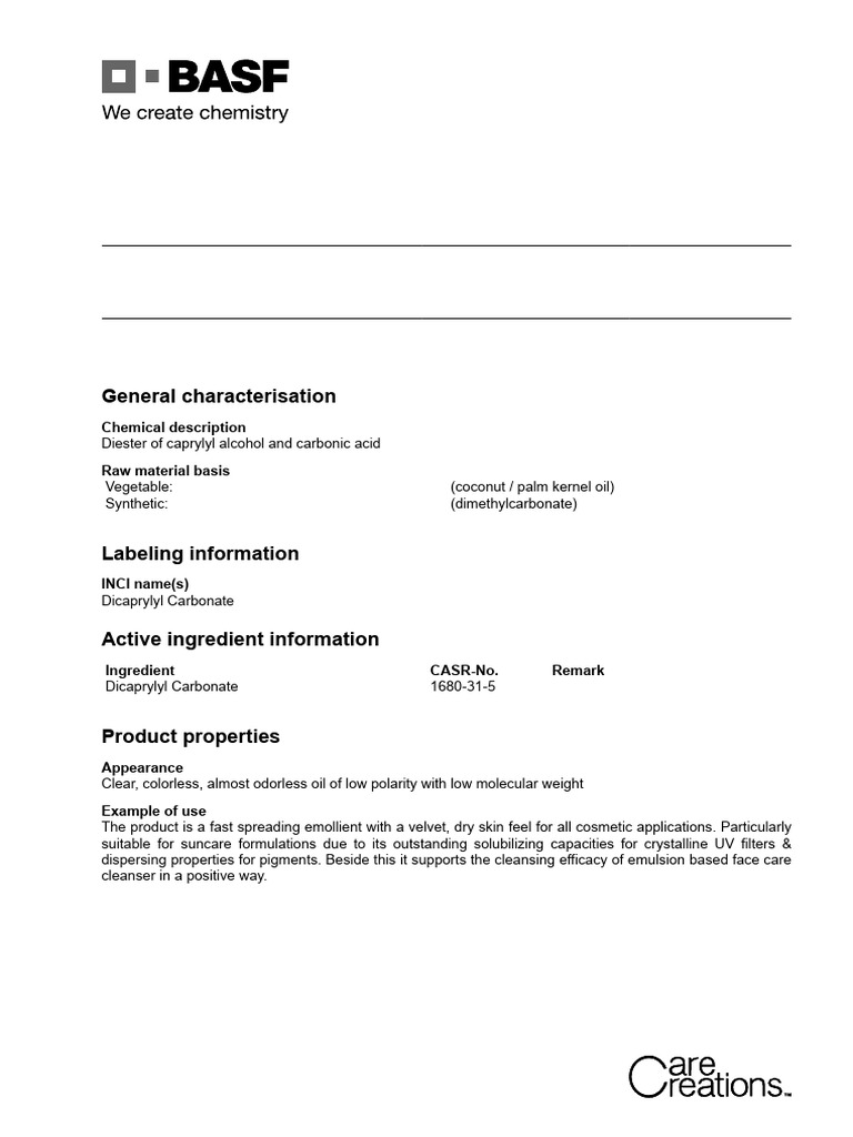 Cetiol CC Fiche Technique | PDF | Chemical Substances