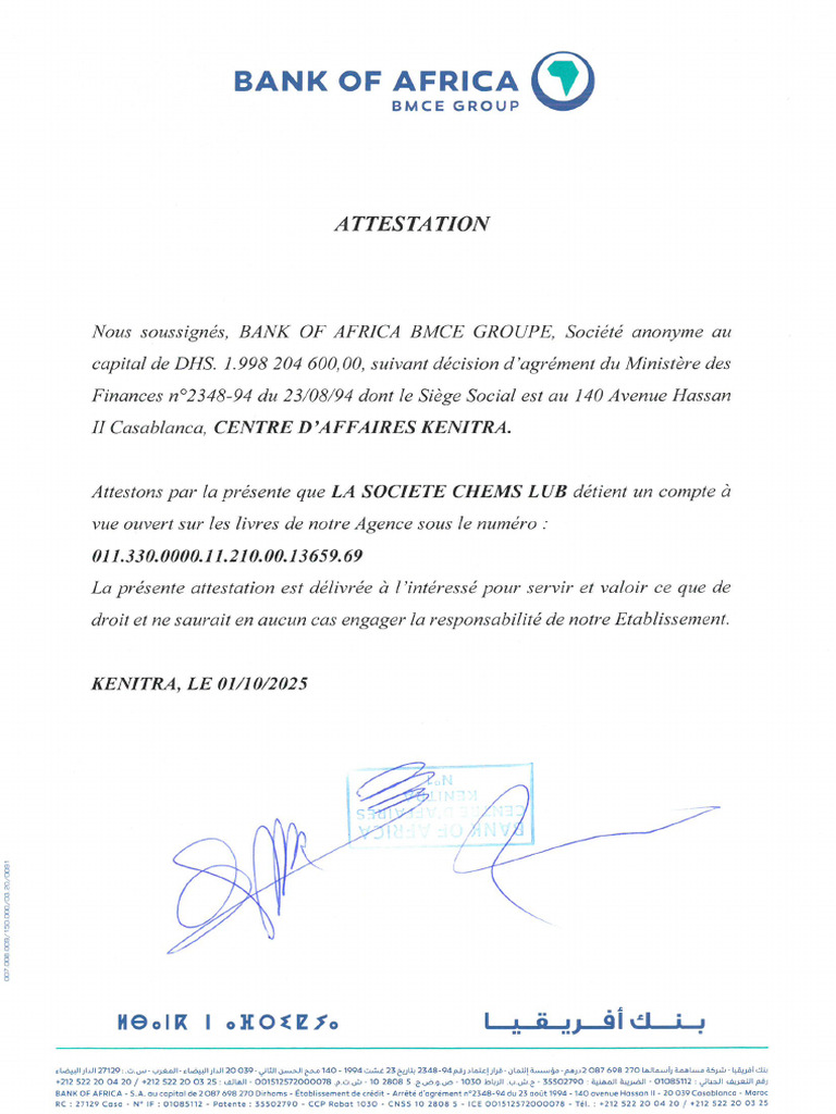 Attestation de Rib Bmce - Nouvelle | PDF