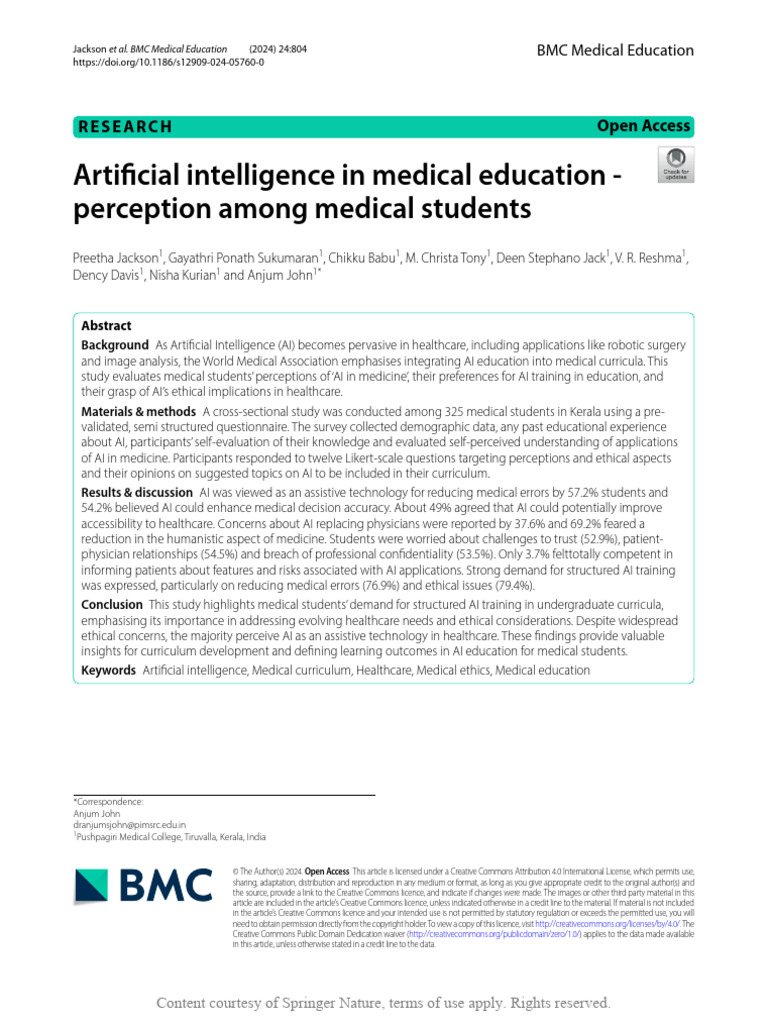 BMC Medical Education Artificial Intelligence in M | PDF | Artificial ...