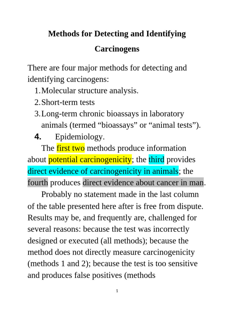 Methods For Detecting and Identifying Carcinogens | PDF | Mutagen ...