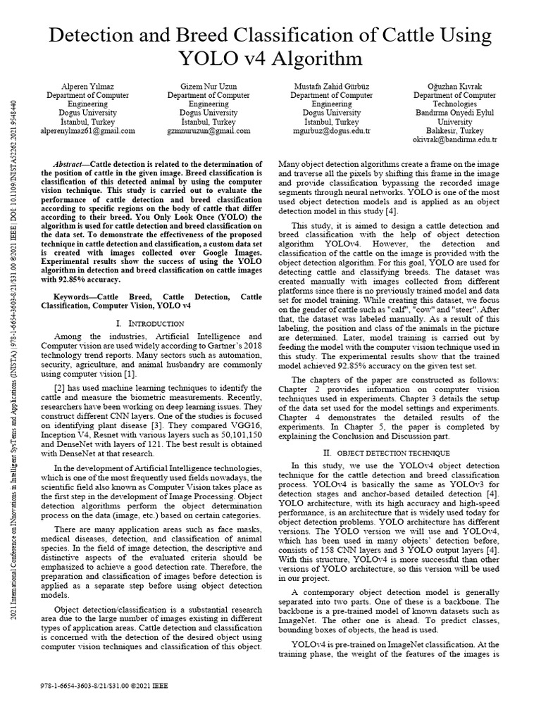 Detection and Breed Classification of Cattle Using YOLO v4 Algorithm ...
