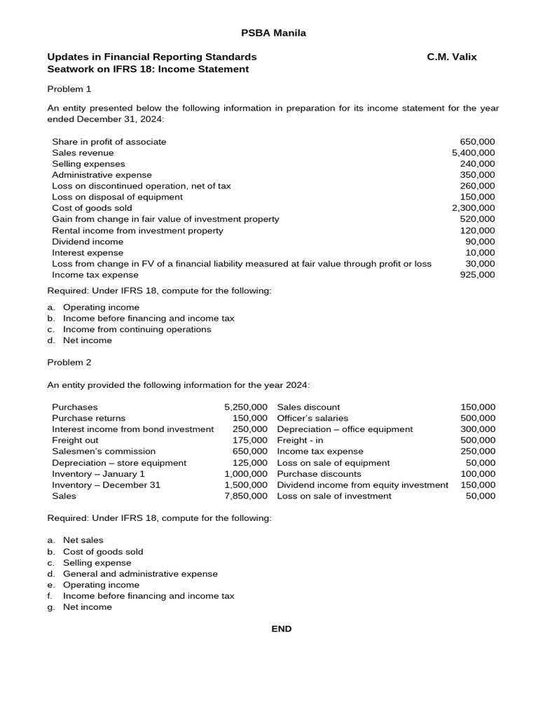 Seatwork # 2 - IfRS 18 Income Statement | PDF | Income | Income Statement
