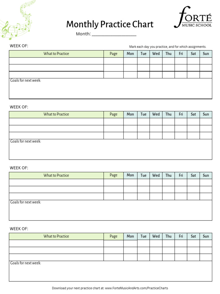 Monthly Practice Chart - Forte Music School Toledo | PDF